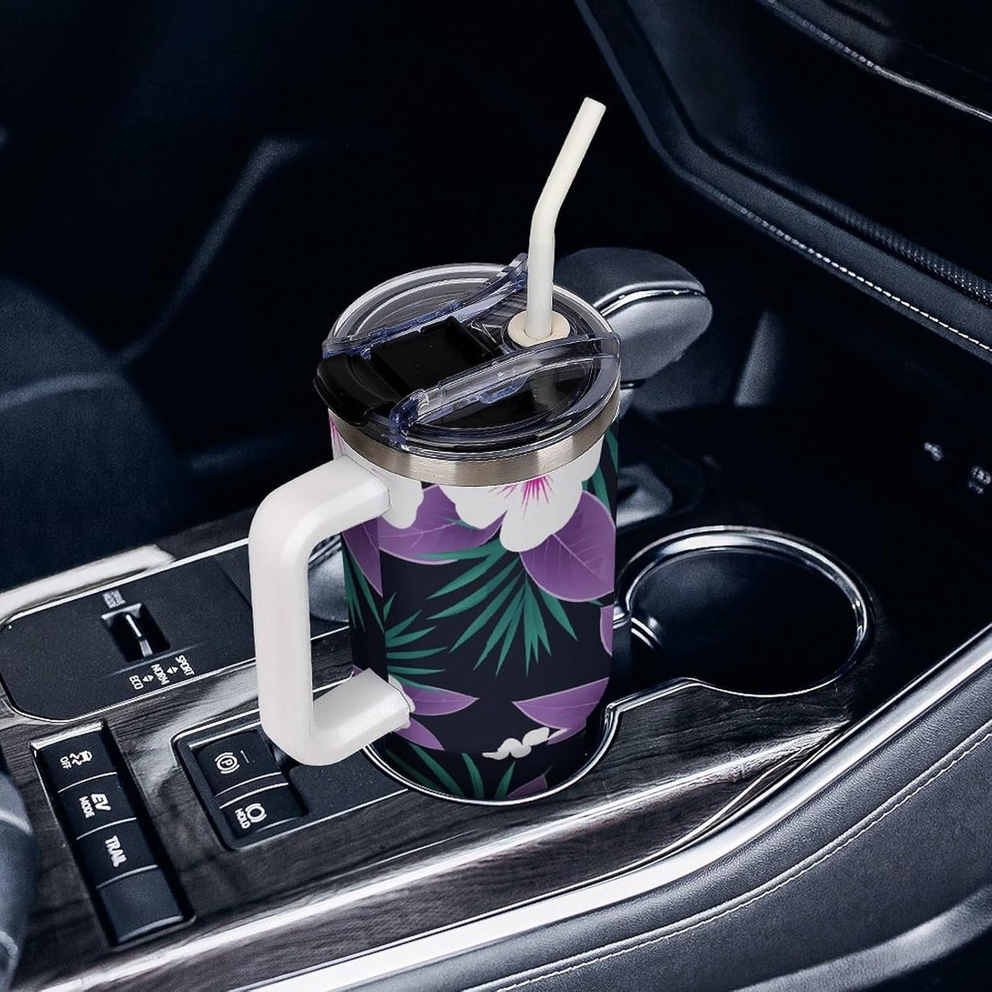 Leakproof Tumbler Vacuum Sealed Car Holder Friendly For Travel Simple Minimalist White Poppy Flower Pattern Coffee Mug Light Rose Red-style-27 - Colors F