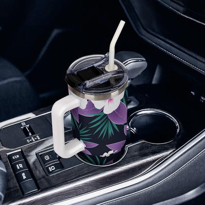 Leakproof Tumbler Vacuum Sealed Car Holder Friendly For Travel Simple Minimalist White Poppy Flower Pattern Coffee Mug Light Rose Red-style-27 - Colors F