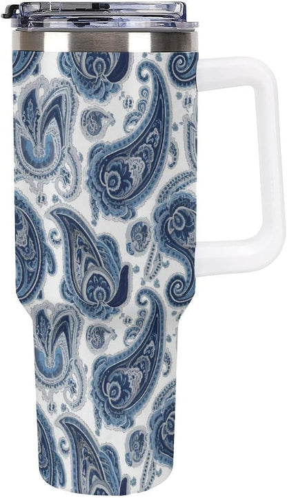 Leakproof Tumbler Vacuum Sealed Car Holder Friendly For Travel Simple Minimalist White Poppy Flower Pattern Coffee Mug Light Rose Red-style-27 - Colors F