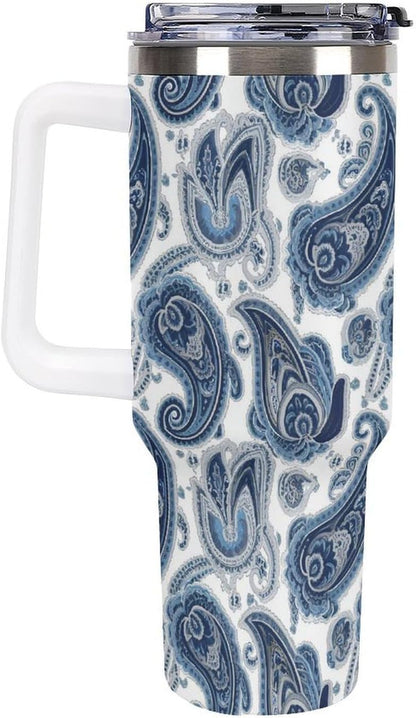 Leakproof Tumbler Vacuum Sealed Car Holder Friendly For Travel Simple Minimalist White Poppy Flower Pattern Coffee Mug Light Rose Red-style-27 - Colors F