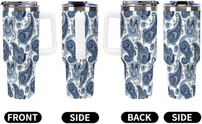 Leakproof Tumbler Vacuum Sealed Car Holder Friendly For Travel Simple Minimalist White Poppy Flower Pattern Coffee Mug Light Rose Red-style-27 - Colors F