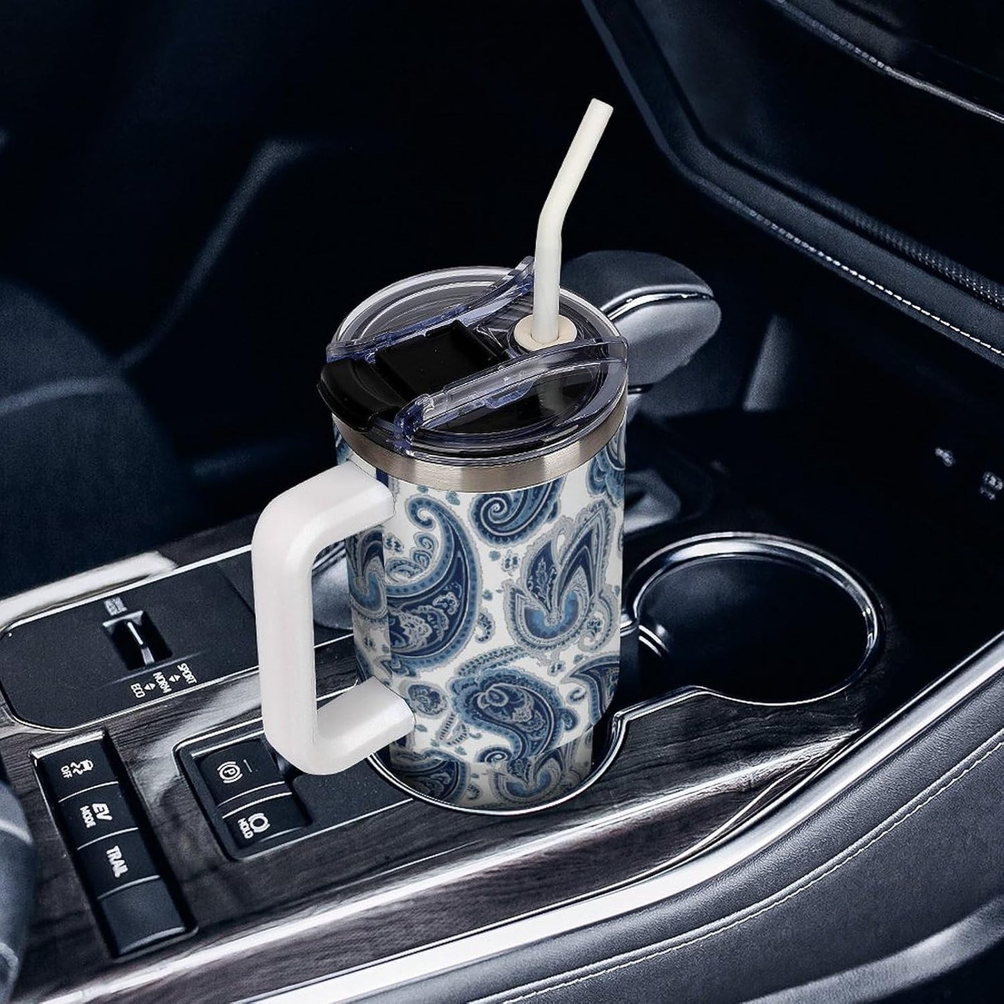 Leakproof Tumbler Vacuum Sealed Car Holder Friendly For Travel Simple Minimalist White Poppy Flower Pattern Coffee Mug Light Rose Red-style-27 - Colors F