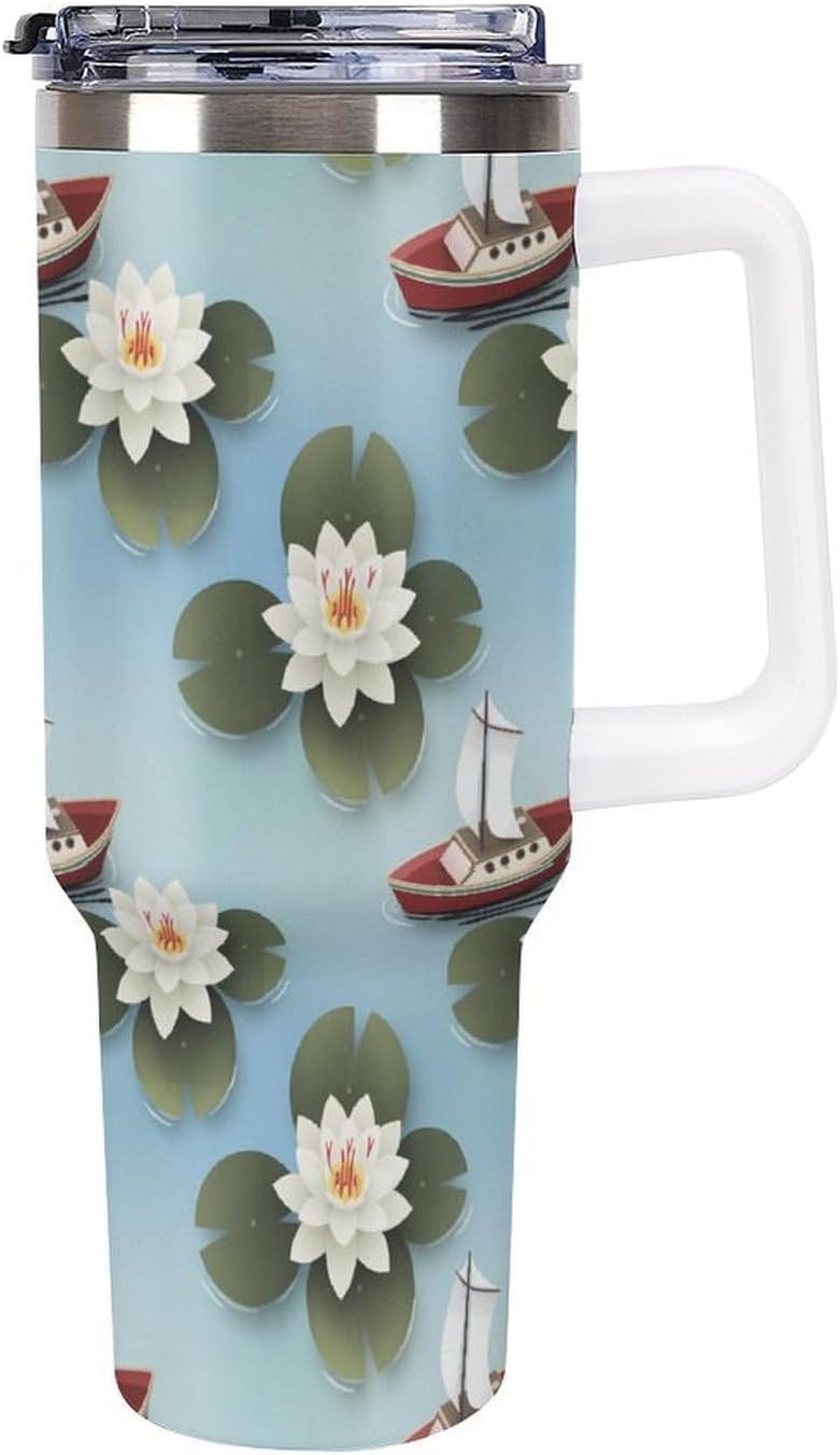 Leakproof Tumbler Vacuum Sealed Car Holder Friendly For Travel Simple Minimalist White Poppy Flower Pattern Coffee Mug Light Rose Red-style-27 - Colors F