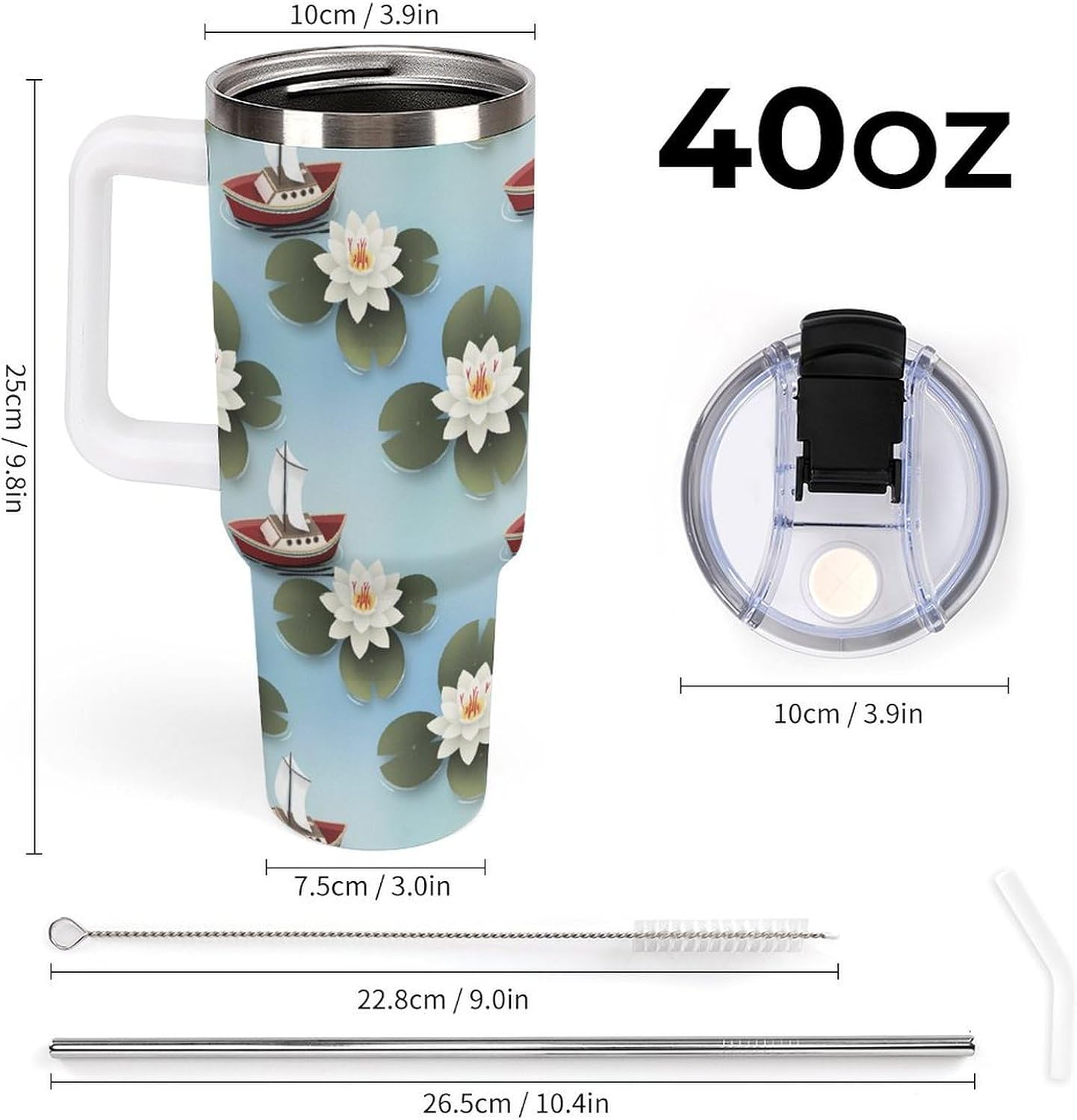 Leakproof Tumbler Vacuum Sealed Car Holder Friendly For Travel Simple Minimalist White Poppy Flower Pattern Coffee Mug Light Rose Red-style-27 - Colors F