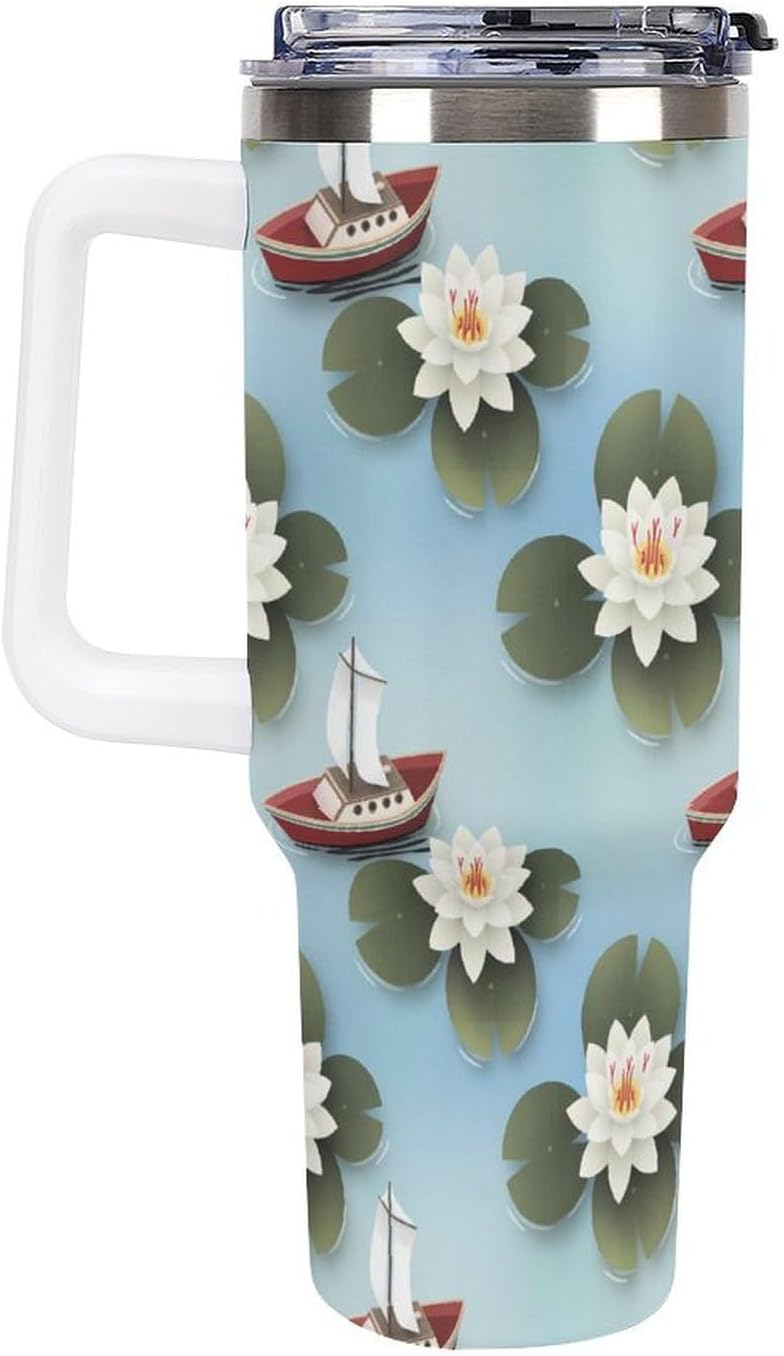 Leakproof Tumbler Vacuum Sealed Car Holder Friendly For Travel Simple Minimalist White Poppy Flower Pattern Coffee Mug Light Rose Red-style-27 - Colors F