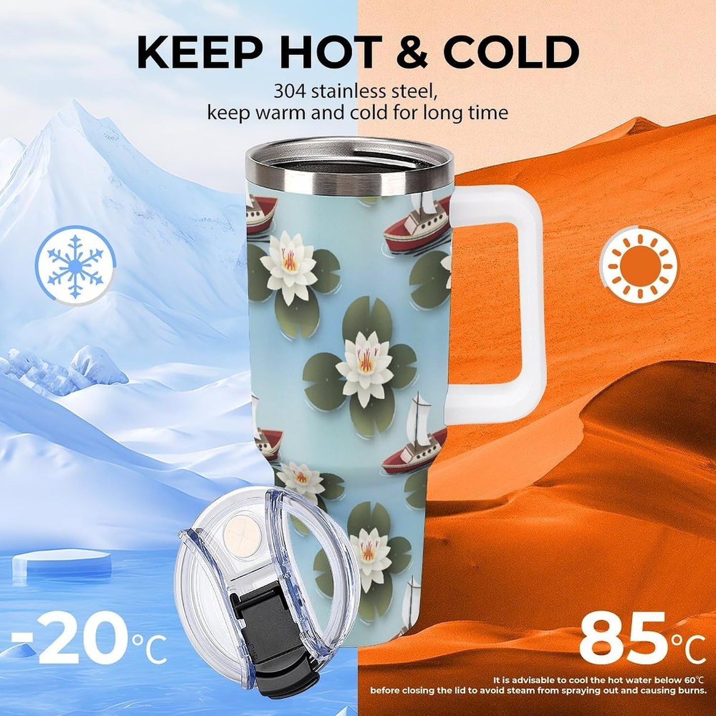 Leakproof Tumbler Vacuum Sealed Car Holder Friendly For Travel Simple Minimalist White Poppy Flower Pattern Coffee Mug Light Rose Red-style-27 - Colors F