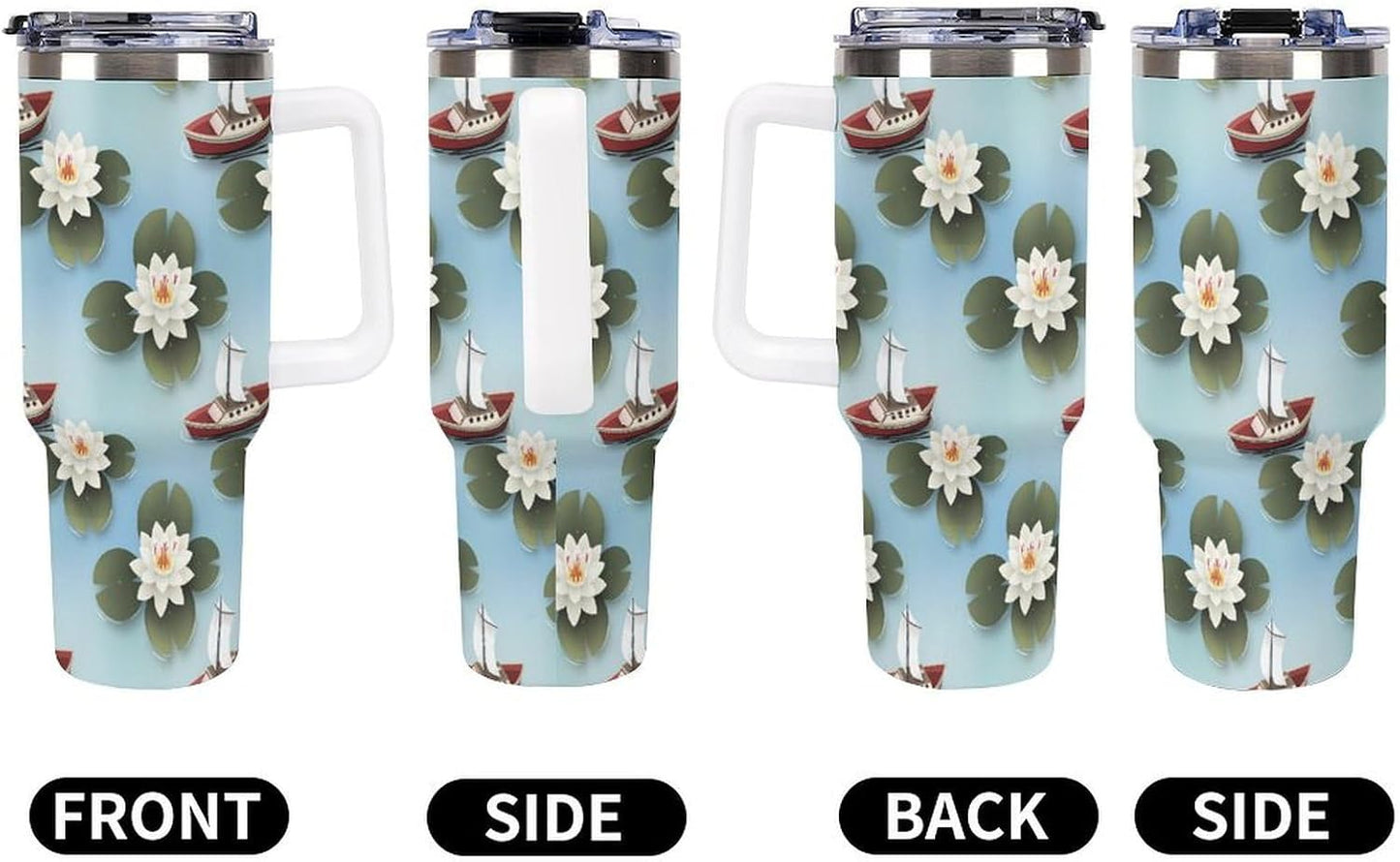 Leakproof Tumbler Vacuum Sealed Car Holder Friendly For Travel Simple Minimalist White Poppy Flower Pattern Coffee Mug Light Rose Red-style-27 - Colors F