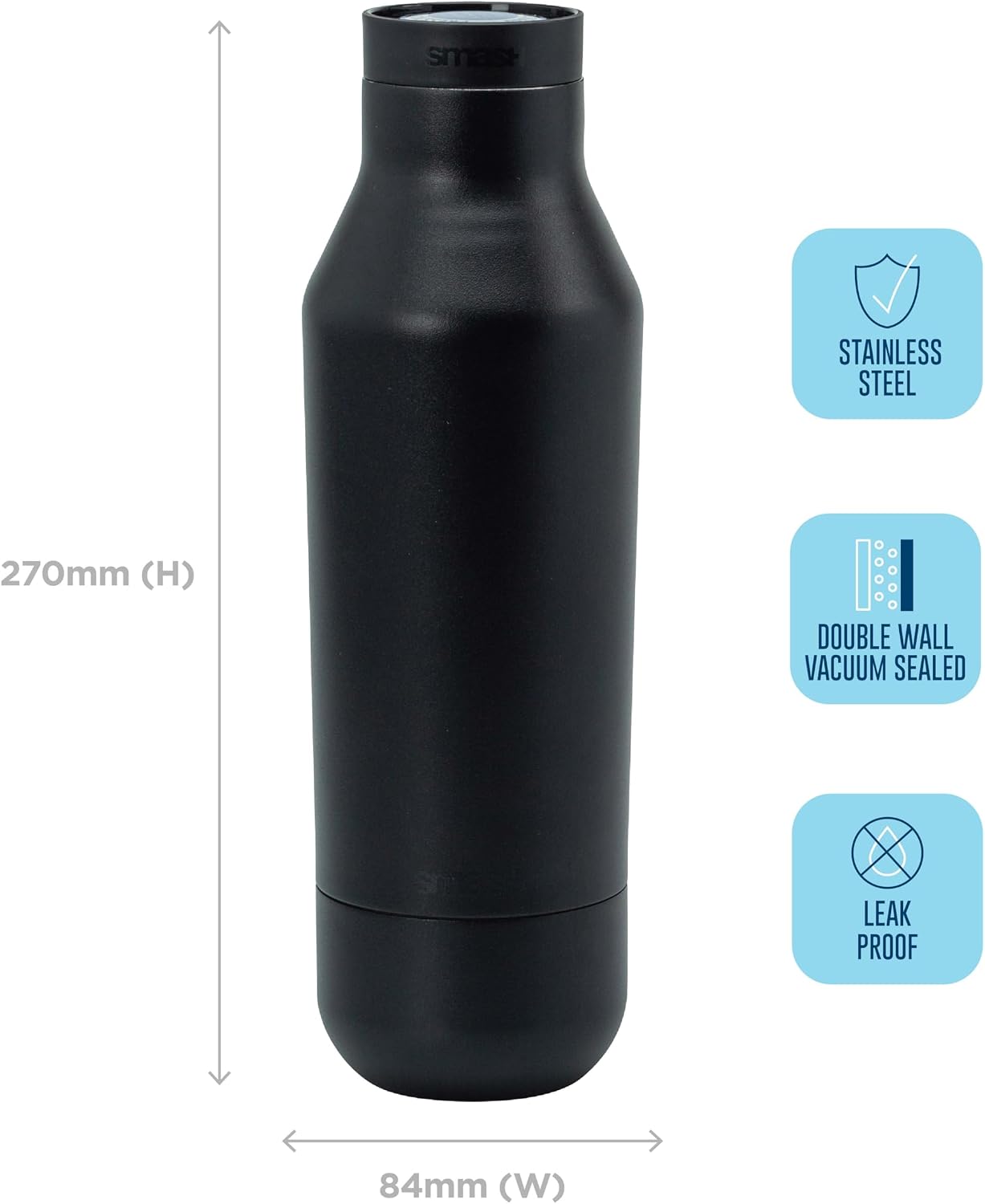 360° Edge Stainless Steel Insulated Water Bottle – Double Wall, Leak Proof, One-Touch Screw Top Lid, 360° Drinking Edge, Black