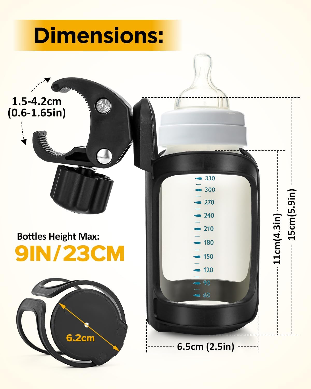 Stroller Cup Holder, Universal Bike Cup Holder, 2 Pack, Black