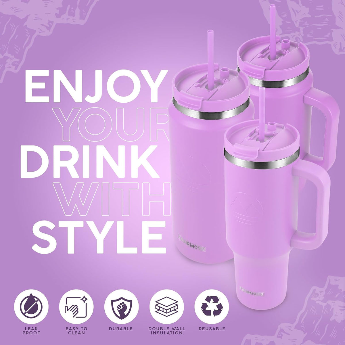 40 Oz Tumbler with Handle and Straw Insulated Cup that Fits in Cup Holder for Hot & Cold Drinks Leak Proof Tumbler with Straw Stainless Steel Travel Mug for Men & Women - Pink