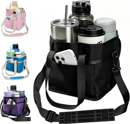 Drink Caddy for Cups, Insulated Drink Carrier with Strap, Drink Carrier Bag | Designed with Adjustable Strap for Travel & Outings, 4-Slot Design with Removable Divider, Premium Waterproof Nylon Fabric