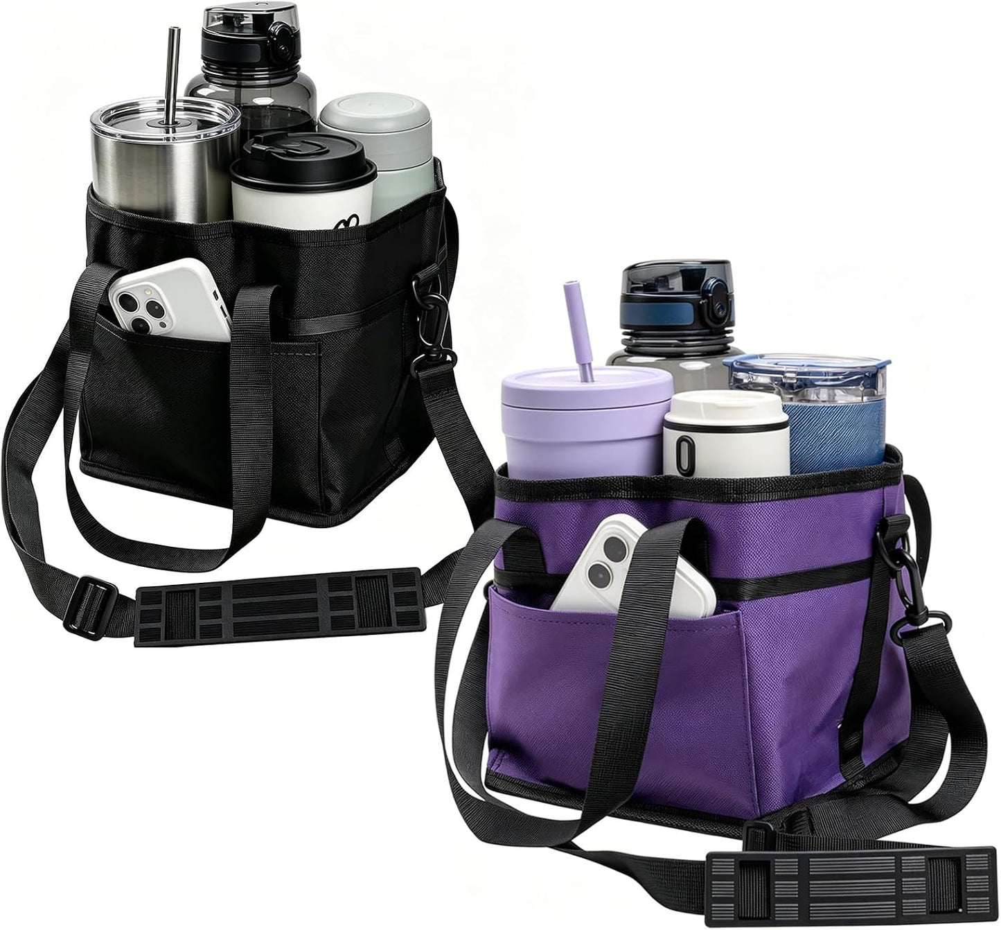 Drink Caddy for Cups, Insulated Drink Carrier with Strap, Drink Carrier Bag | Designed with Adjustable Strap for Travel & Outings, 4-Slot Design with Removable Divider, Premium Waterproof Nylon Fabric