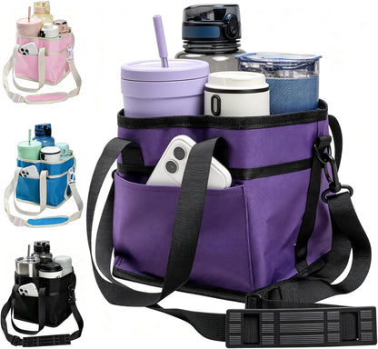 Drink Caddy for Cups, Insulated Drink Carrier with Strap, Drink Carrier Bag | Designed with Adjustable Strap for Travel & Outings, 4-Slot Design with Removable Divider, Premium Waterproof Nylon Fabric