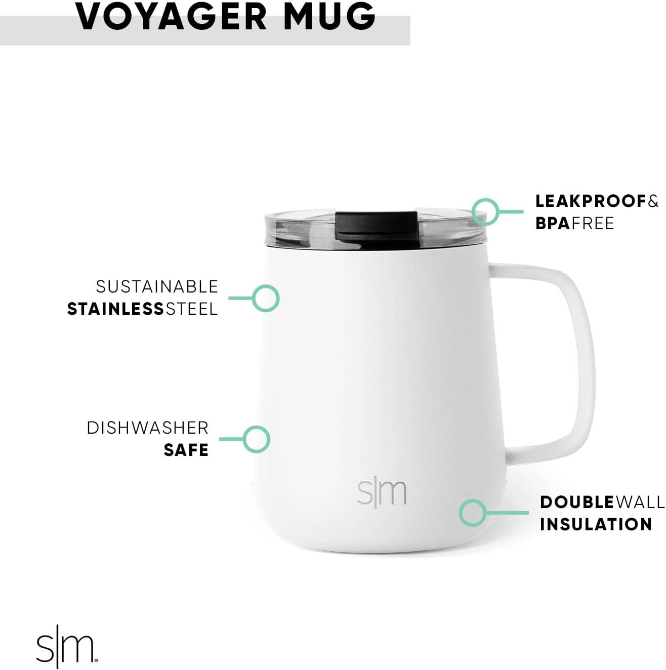Voyager Signature Mug | Travel Coffee Tumbler with 360° Lid and Handle | Ceramic-Lined Insulated Stainless Steel Iced Cold Brew Cup | 12oz, Blush