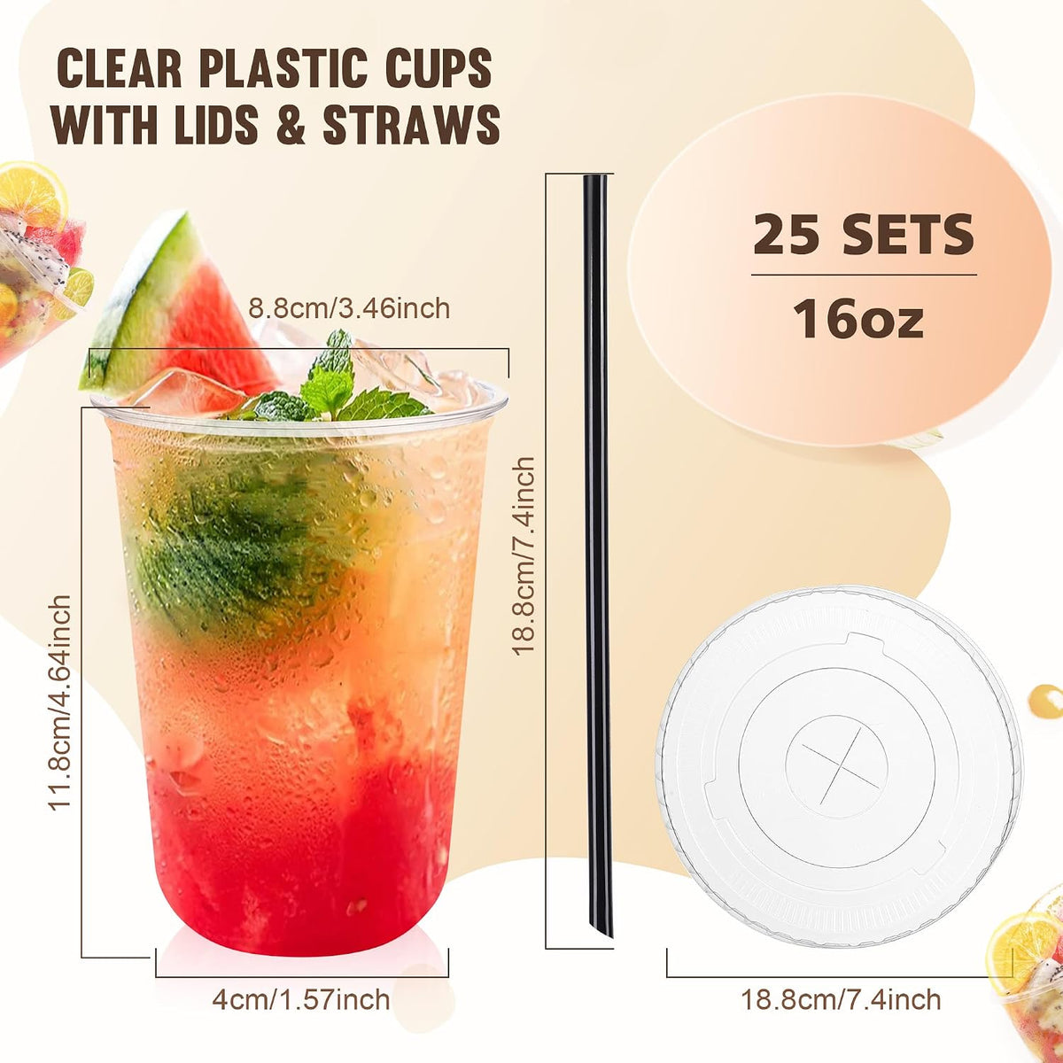 tchrules 16oz Clear Plastic Iced Coffee Cups with Lids and Straws