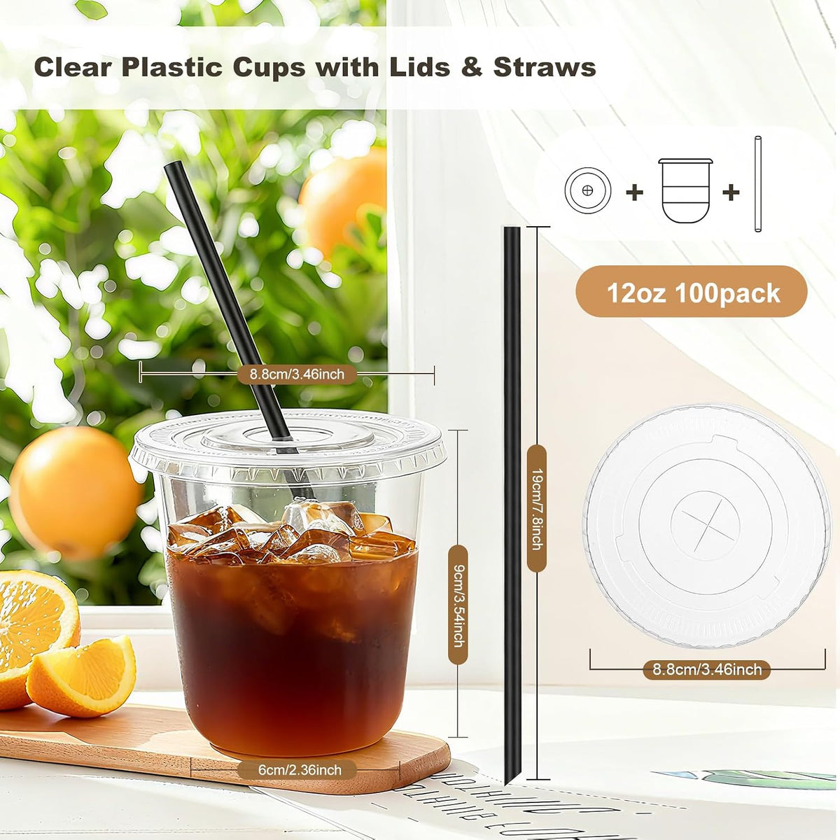 tchrules 16oz Clear Plastic Iced Coffee Cups with Lids and Straws