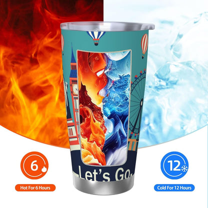 Let's go Travel for 20oz Car Cup Holder, Insulated Coffee Mug with Lid and Handle, Leak-Proof Spill Proof Travel Tumbler for Vehicle, Fits Most Auto Cup Holders