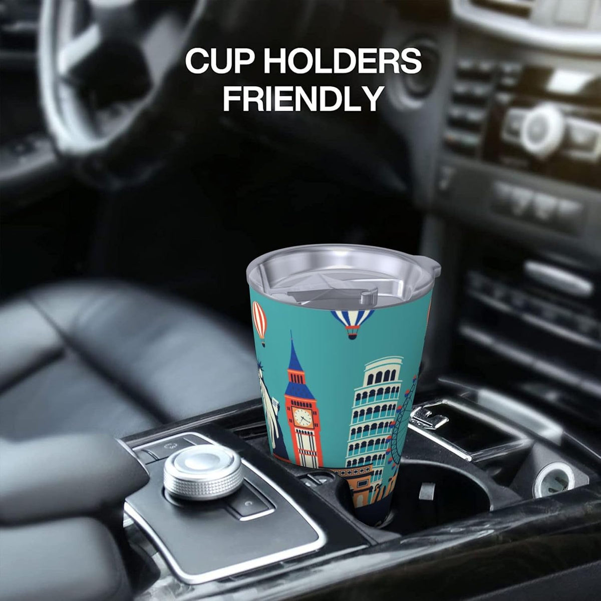 Let's go Travel for 20oz Car Cup Holder, Insulated Coffee Mug with Lid and Handle, Leak-Proof Spill Proof Travel Tumbler for Vehicle, Fits Most Auto Cup Holders