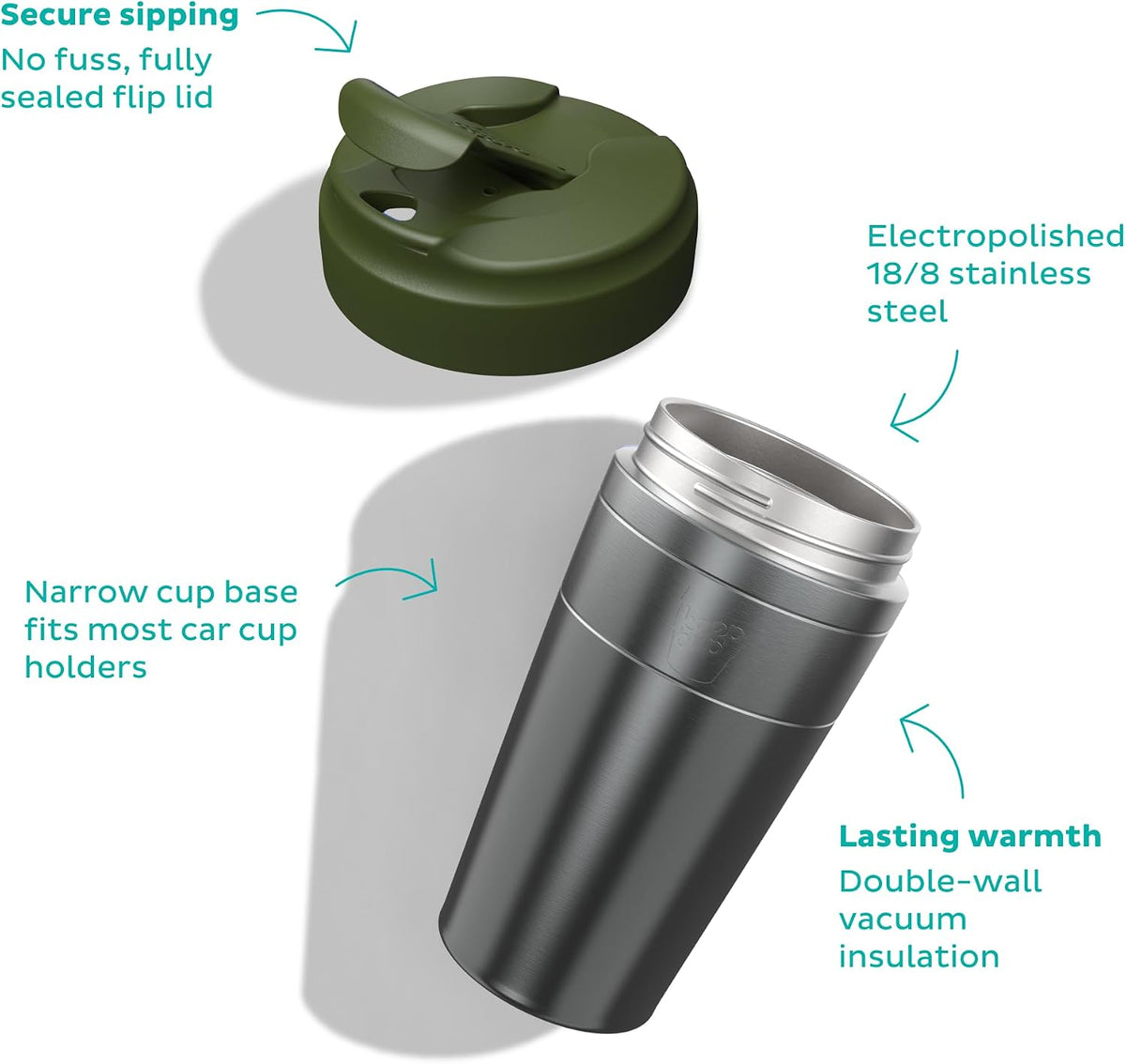 Commuter Travel Mug - Insulated Stainless Steel Reusable Coffee Cup with Spillproof Flip Lid - 16oz/454ml - Dark Chocolate
