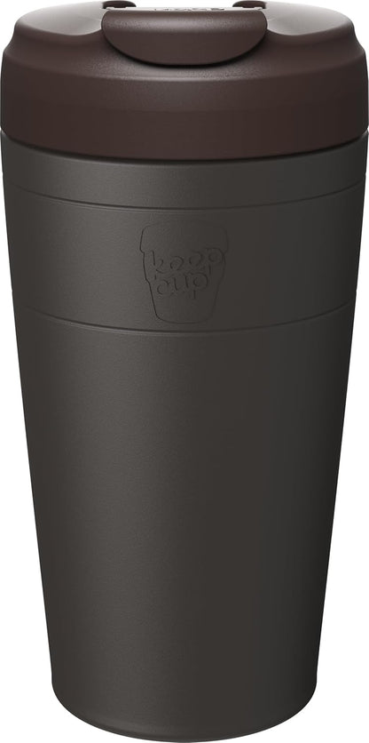 Commuter Travel Mug - Insulated Stainless Steel Reusable Coffee Cup with Spillproof Flip Lid - 16oz/454ml - Dark Chocolate