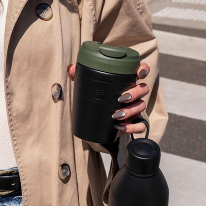 Commuter Travel Mug - Insulated Stainless Steel Reusable Coffee Cup with Spillproof Flip Lid - 16oz/454ml - Dark Chocolate