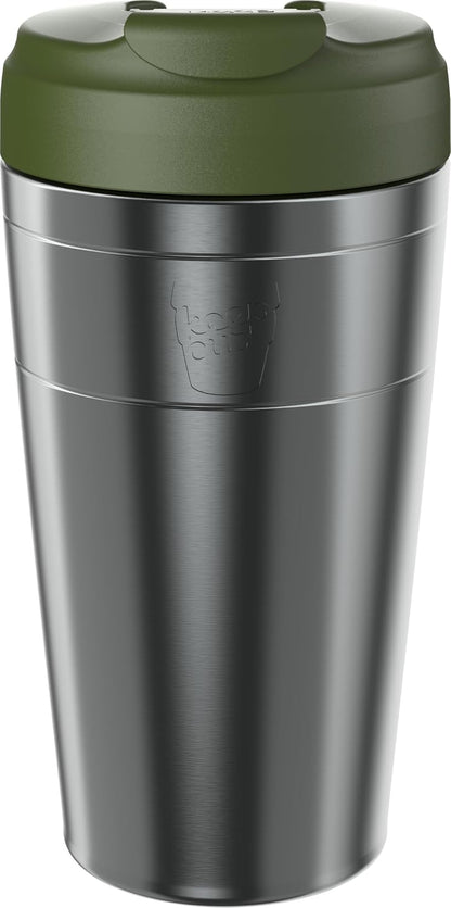 Commuter Travel Mug - Insulated Stainless Steel Reusable Coffee Cup with Spillproof Flip Lid - 16oz/454ml - Dark Chocolate