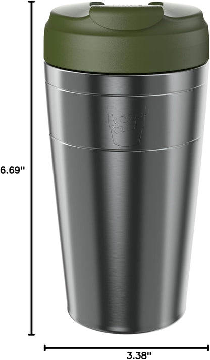 Commuter Travel Mug - Insulated Stainless Steel Reusable Coffee Cup with Spillproof Flip Lid - 16oz/454ml - Dark Chocolate