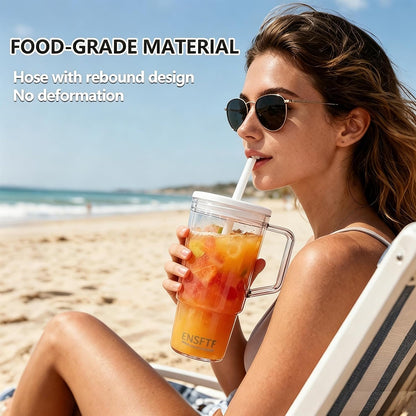 40oz Insulated Clear Tumbler with Handle Lid Straw Double Wall BPA Free | Eastman Tritan FDA compliant, soft silicone straw, crystal-clear visibility, leakproof spill-proof gasket, car cup holder fit