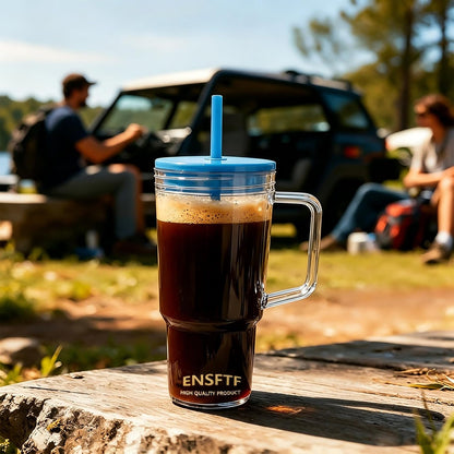 40oz Insulated Clear Tumbler with Handle Lid Straw Double Wall BPA Free | Eastman Tritan FDA compliant, soft silicone straw, crystal-clear visibility, leakproof spill-proof gasket, car cup holder fit
