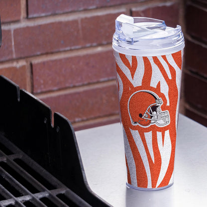 NFL Football Glitter 24oz Acrylic Glitter Tumbler with Hinged Lid, Officially Licensed Double Wall Tumbler with Straw
