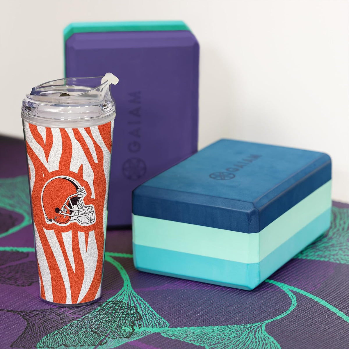 NFL Football Glitter 24oz Acrylic Glitter Tumbler with Hinged Lid, Officially Licensed Double Wall Tumbler with Straw