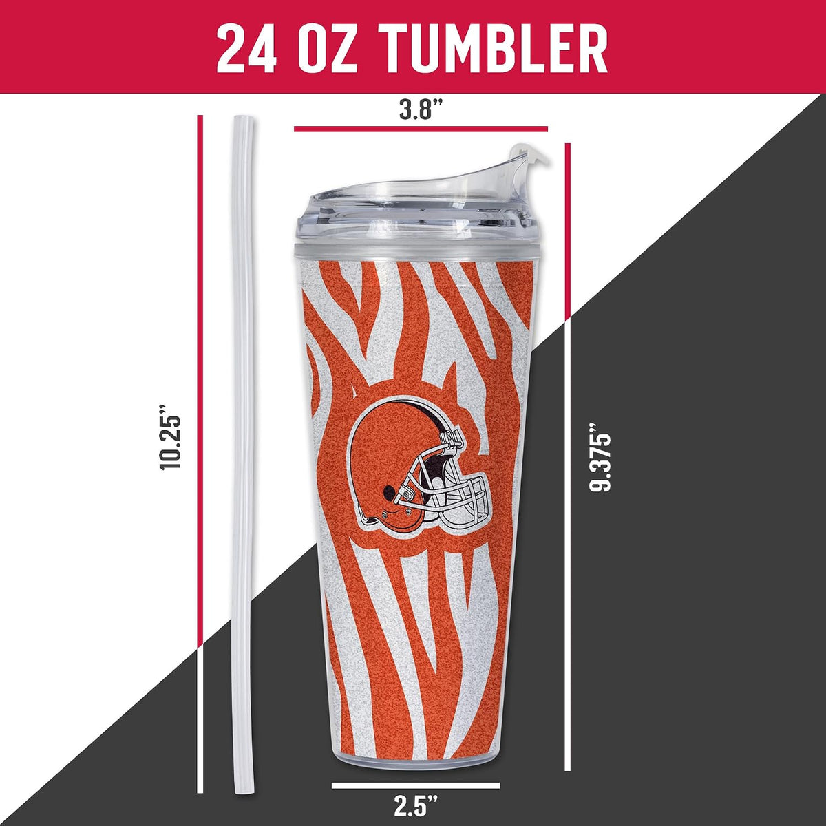 NFL Football Glitter 24oz Acrylic Glitter Tumbler with Hinged Lid, Officially Licensed Double Wall Tumbler with Straw