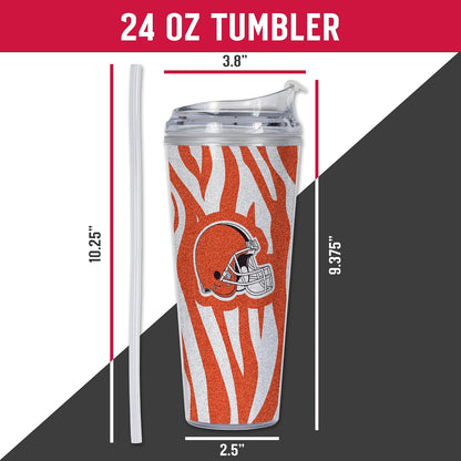 NFL Football Glitter 24oz Acrylic Glitter Tumbler with Hinged Lid, Officially Licensed Double Wall Tumbler with Straw