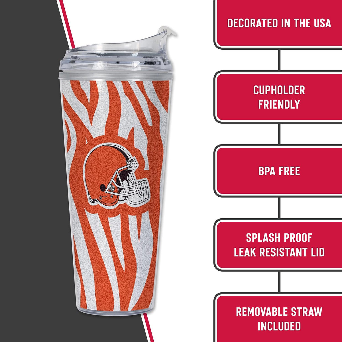 NFL Football Glitter 24oz Acrylic Glitter Tumbler with Hinged Lid, Officially Licensed Double Wall Tumbler with Straw