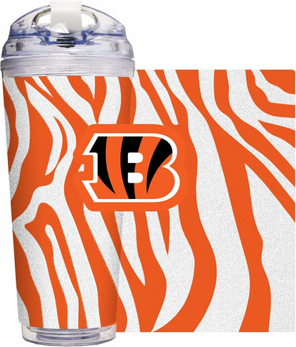NFL Football Glitter 24oz Acrylic Glitter Tumbler with Hinged Lid, Officially Licensed Double Wall Tumbler with Straw