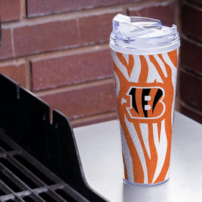 NFL Football Glitter 24oz Acrylic Glitter Tumbler with Hinged Lid, Officially Licensed Double Wall Tumbler with Straw