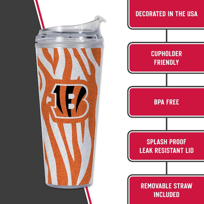 NFL Football Glitter 24oz Acrylic Glitter Tumbler with Hinged Lid, Officially Licensed Double Wall Tumbler with Straw
