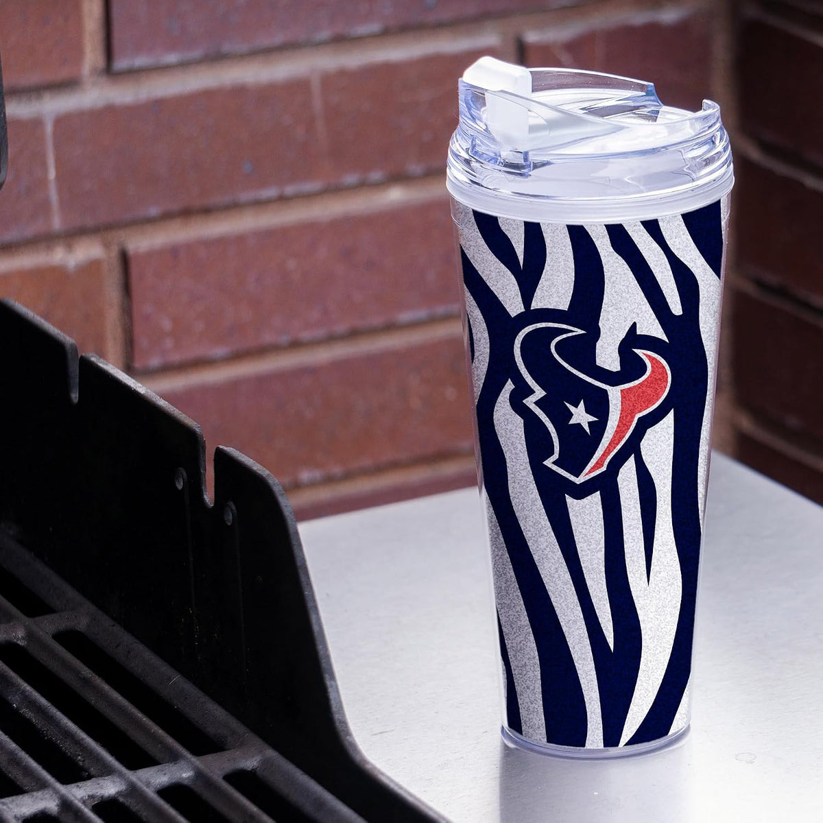NFL Football Glitter 24oz Acrylic Glitter Tumbler with Hinged Lid, Officially Licensed Double Wall Tumbler with Straw