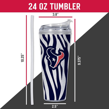 NFL Football Glitter 24oz Acrylic Glitter Tumbler with Hinged Lid, Officially Licensed Double Wall Tumbler with Straw