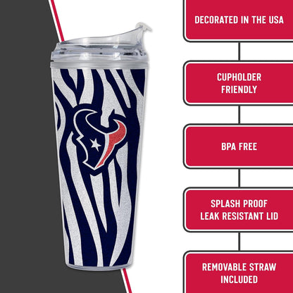 NFL Football Glitter 24oz Acrylic Glitter Tumbler with Hinged Lid, Officially Licensed Double Wall Tumbler with Straw