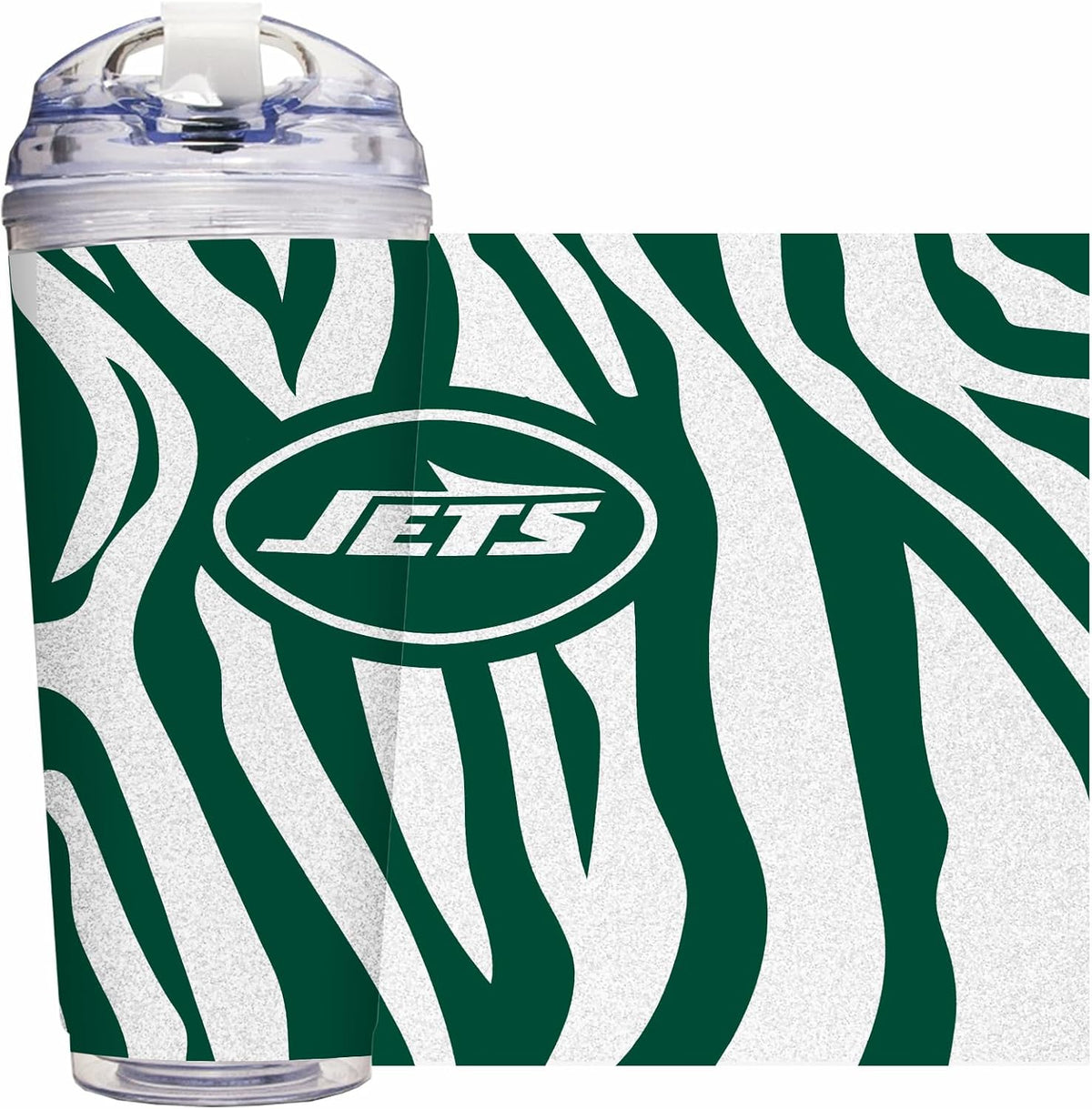 NFL Football Glitter 24oz Acrylic Glitter Tumbler with Hinged Lid, Officially Licensed Double Wall Tumbler with Straw