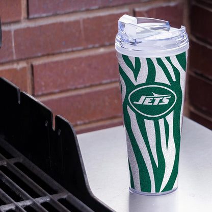 NFL Football Glitter 24oz Acrylic Glitter Tumbler with Hinged Lid, Officially Licensed Double Wall Tumbler with Straw