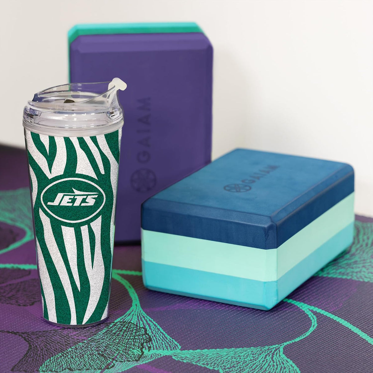 NFL Football Glitter 24oz Acrylic Glitter Tumbler with Hinged Lid, Officially Licensed Double Wall Tumbler with Straw
