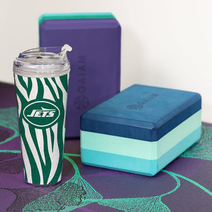 NFL Football Glitter 24oz Acrylic Glitter Tumbler with Hinged Lid, Officially Licensed Double Wall Tumbler with Straw