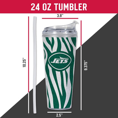 NFL Football Glitter 24oz Acrylic Glitter Tumbler with Hinged Lid, Officially Licensed Double Wall Tumbler with Straw