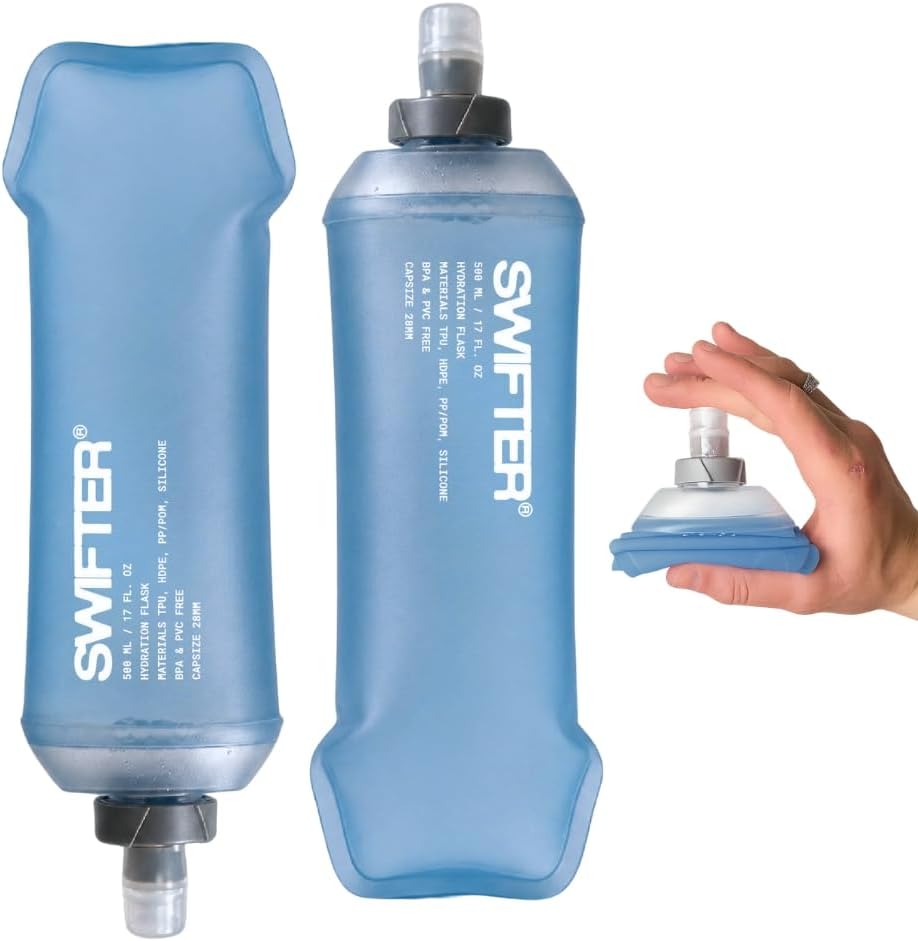 2x Soft Flask 500ml | Running, Hiking, Cycling Hydration Flask | Collapsible, Leakproof, Reusable | Matt Finish, Sky Blue