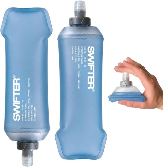 2x Soft Flask 500ml | Running, Hiking, Cycling Hydration Flask | Collapsible, Leakproof, Reusable | Matt Finish, Sky Blue
