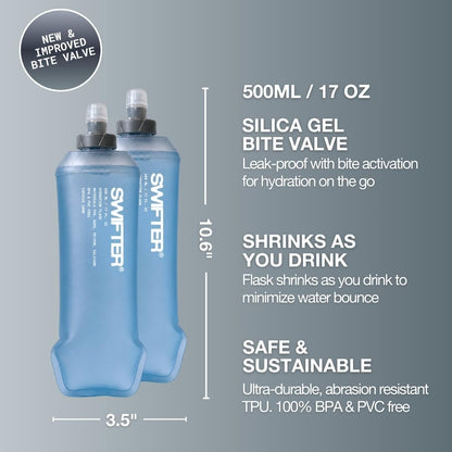 2x Soft Flask 500ml | Running, Hiking, Cycling Hydration Flask | Collapsible, Leakproof, Reusable | Matt Finish, Sky Blue
