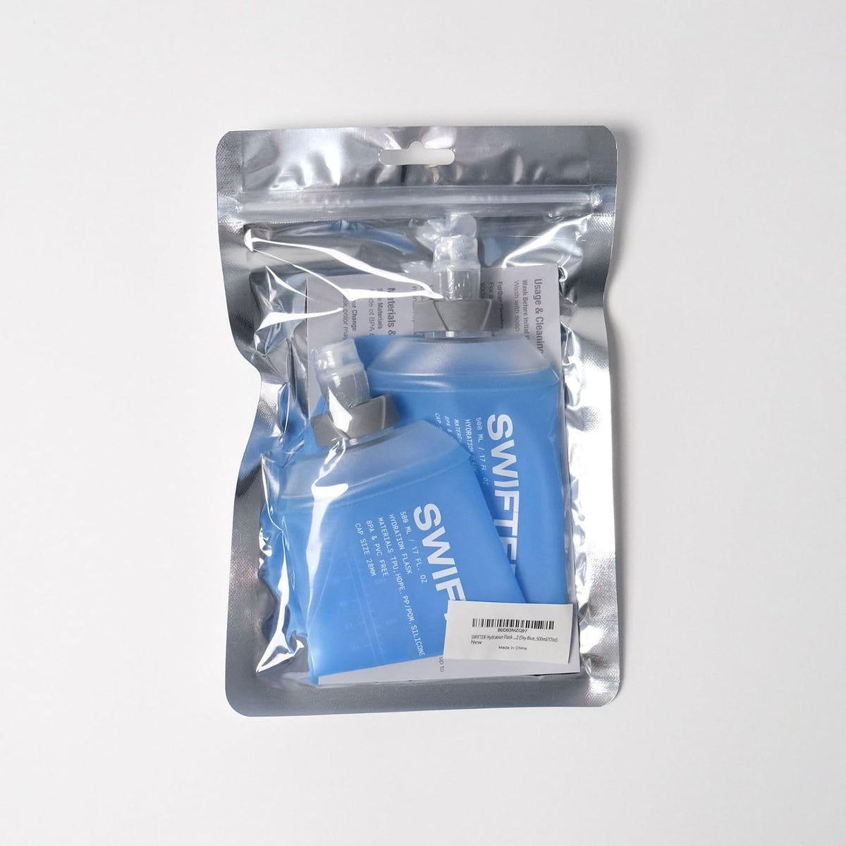 2x Soft Flask 500ml | Running, Hiking, Cycling Hydration Flask | Collapsible, Leakproof, Reusable | Matt Finish, Sky Blue