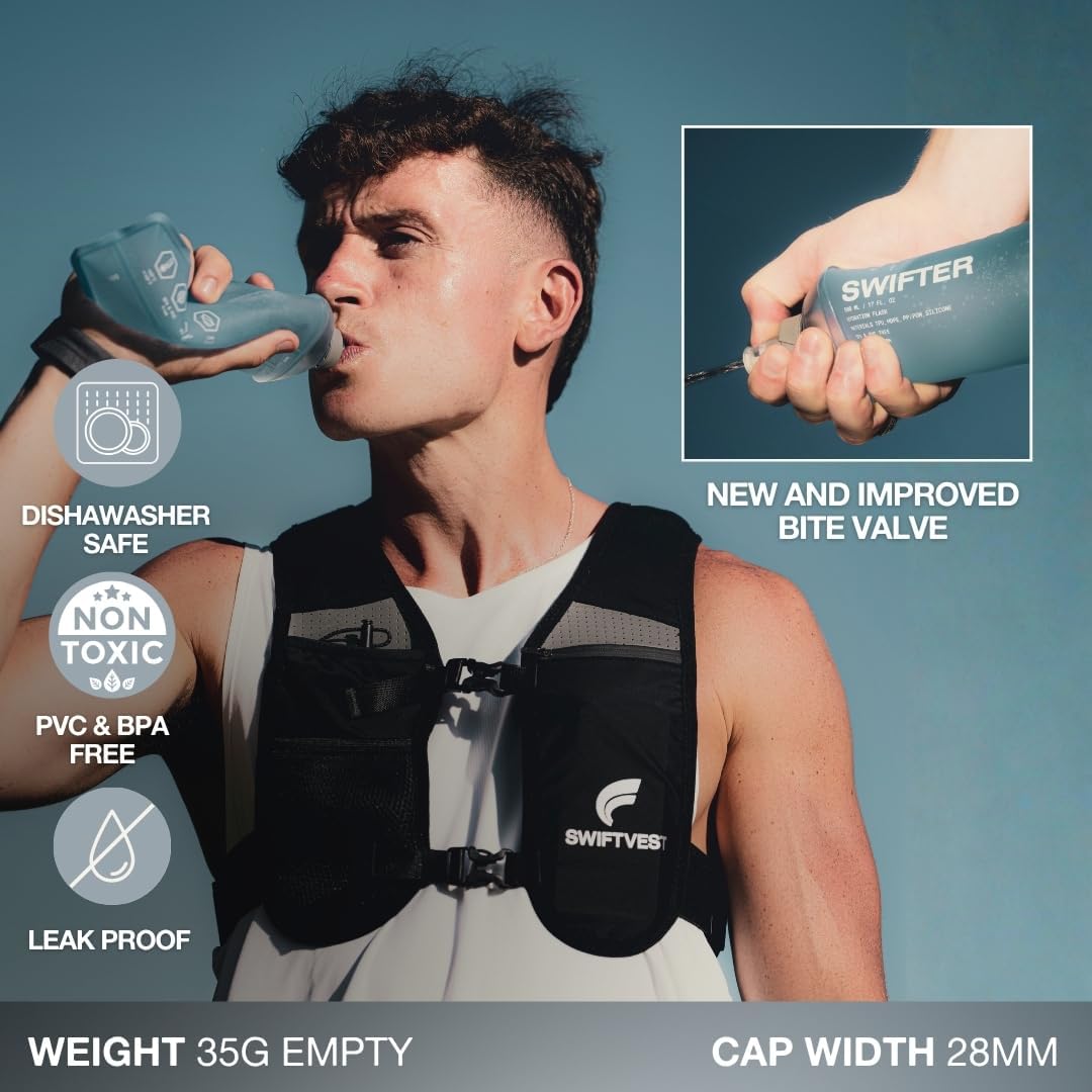2x Soft Flask 500ml | Running, Hiking, Cycling Hydration Flask | Collapsible, Leakproof, Reusable | Matt Finish, Sky Blue